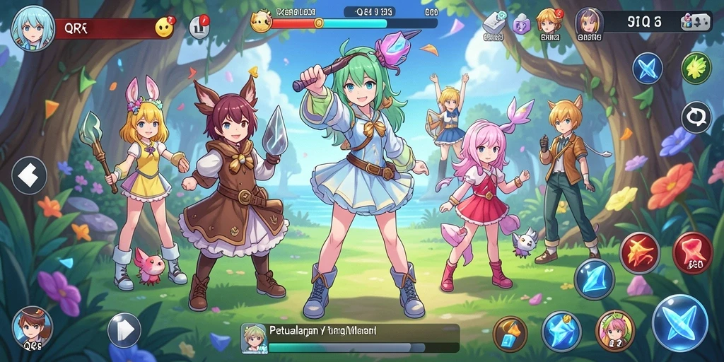 Gameplay menarik dalam QQRP dengan karakter anime unik.