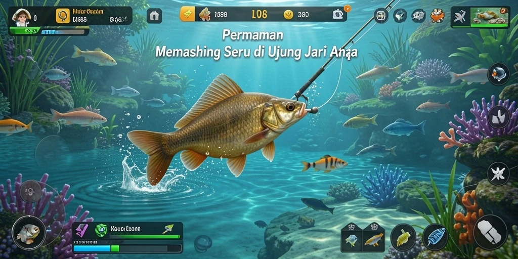 Gameplay menarik menampilkan pengalaman memancing yang mendebarkan.